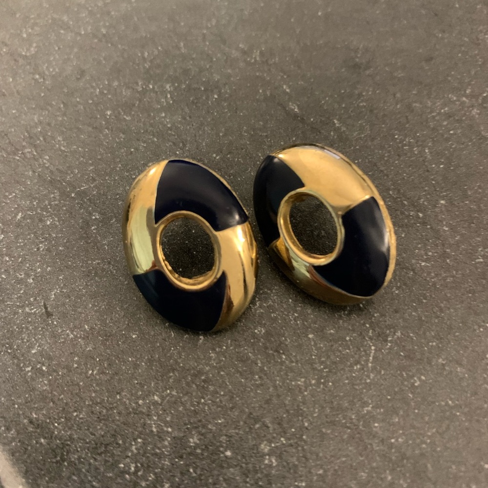 Vintage Napier Black and Gold Oval Earrings